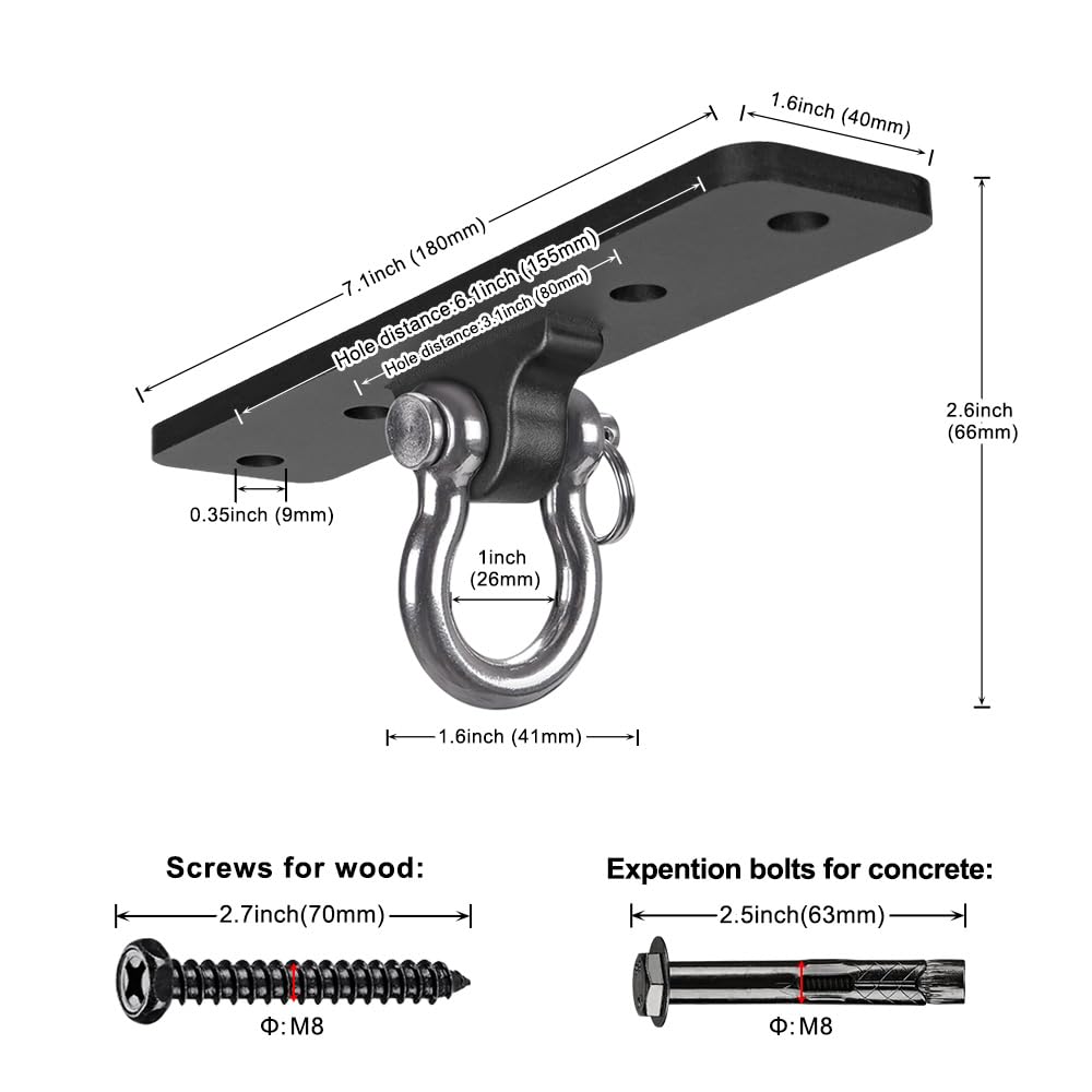 Dolibest Ceiling Mount Swing Hanger Heavy Duty Swing Set Hook for Porch Swing Hammock Chair Yoga Silk Suspension Straps Gymnastic Ring, Wall Anchor for Resistance Bands (900LB)