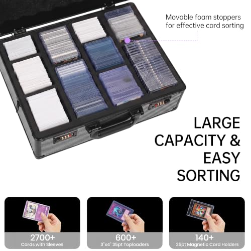 Trading Card Storage Box with 4 Rows and Carbon Fiber Finish - L Size