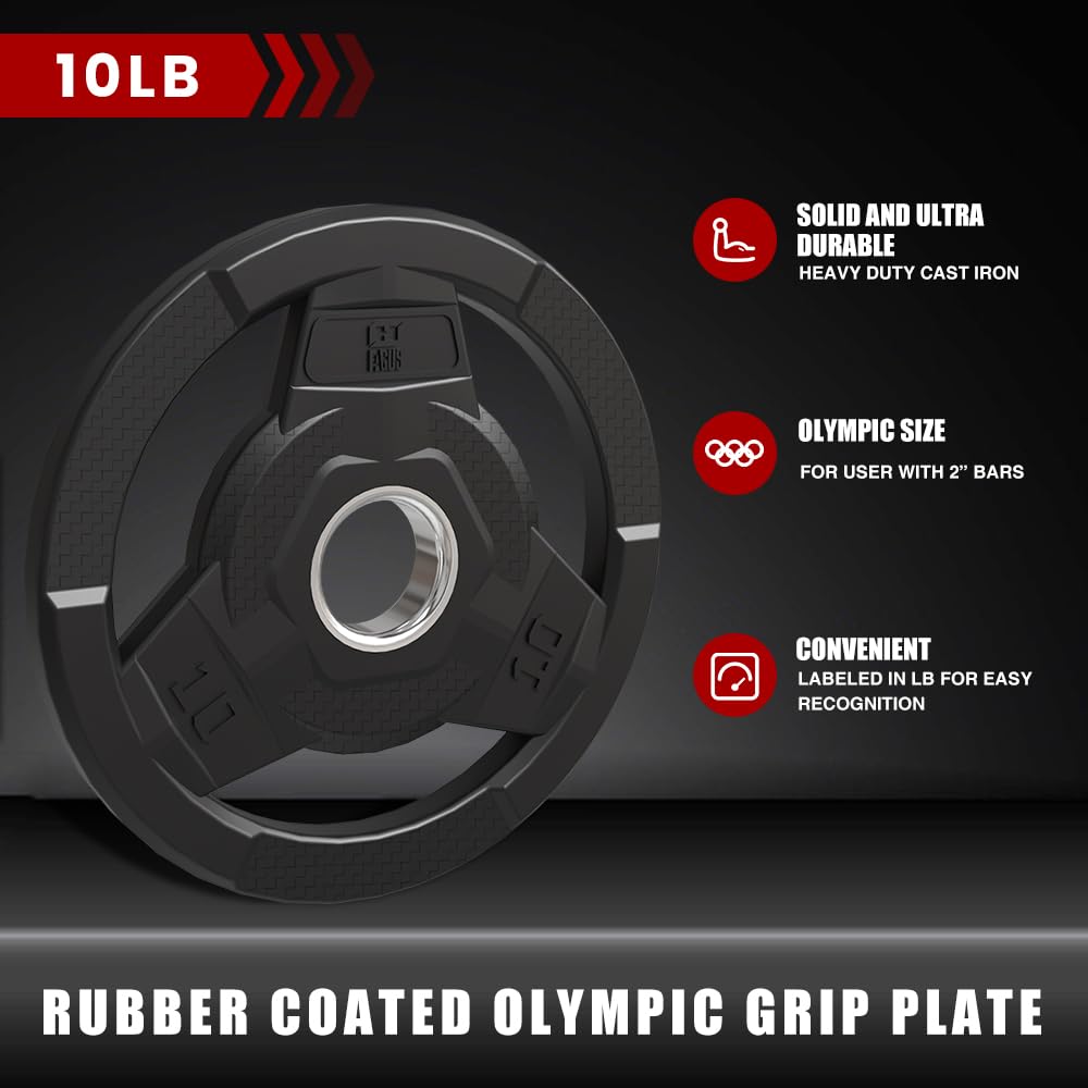 FAGUS H Weight Plate 2-Inch Rubber Coated Olympic Grip Plate for Barbell,Solid Cast Iron Weight Plates for Strength Training,Weightlifting,Crossfit,Home Gym,2.5LB Pair