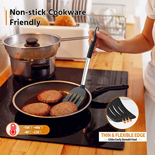 Black Silicone Cooking Utensil Set of 4 - Non-Stick Safe Kitchen Tools