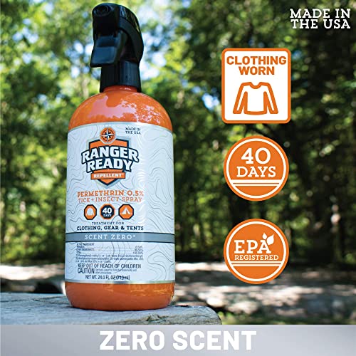 Permethrin Insect & Tick Repellent Spray for Clothing & Gear - 24 fl oz - Scent Zero - Long-Lasting, Odorless, Unscented