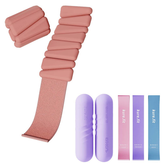 kure.fit Peach Wrist & Ankle Weights + Purple Hand Weight Bars Bundle Set
