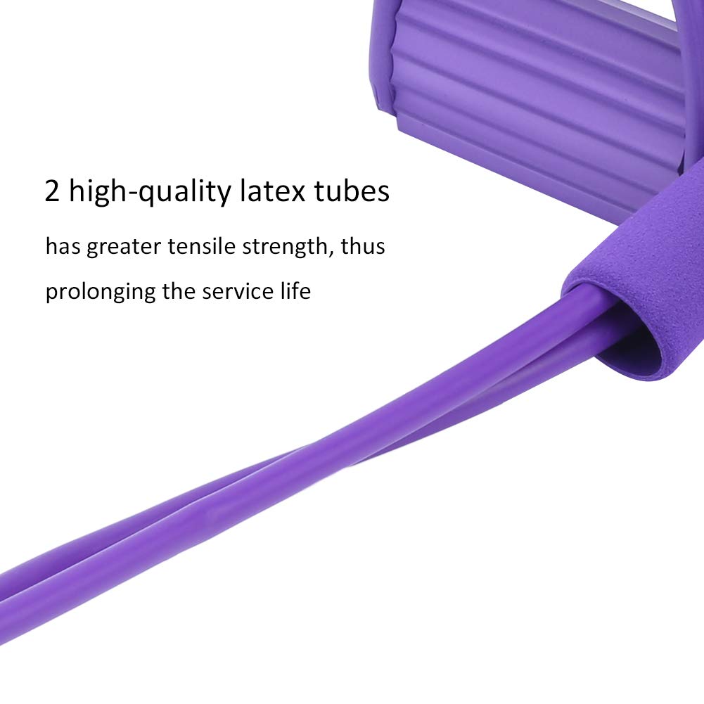 Fitness Pull Rope with 2 Tube Foot Pedal, Elastic Leg Puller for SitUp Abdominal Exercise and Training Equipment (Purple)