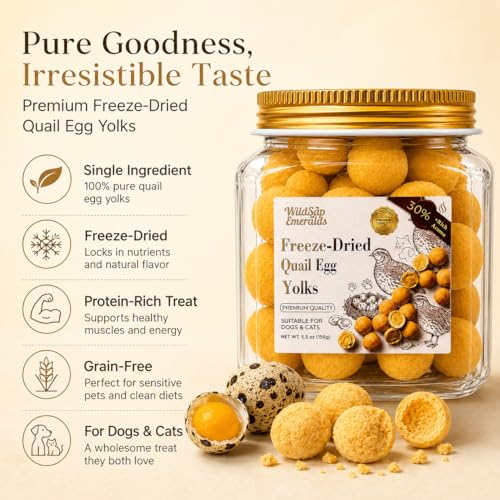 Freeze Dried Quail Egg Yolks for Dogs & Cats - 5.5 oz Treats & Meal Topper