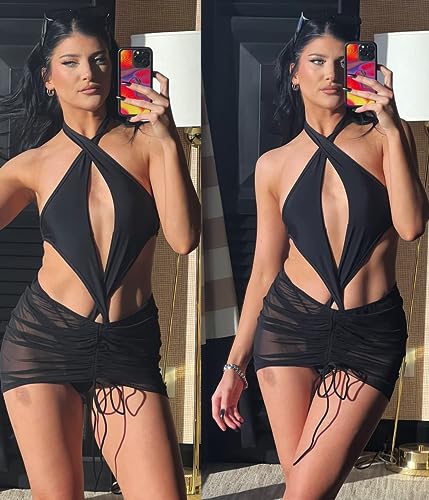 Women’s Mesh Bikini Cover Up Sarong Skirt for Swimwear - Brown & Black, Medium