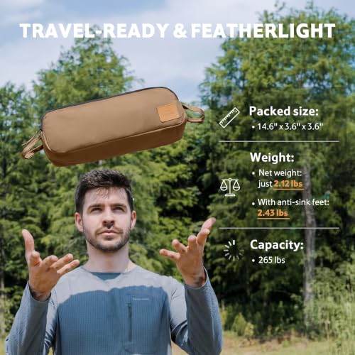 Naturehike Ultralight Camping Chair Coyote Brown - 2.12 lbs Portable Seat with Anti-Sinking Feet