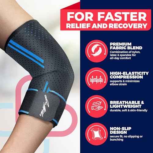 Dr. Arthritis Compression Sleeve & Elbow Pads, Elbow Brace for Tendonitis and Tennis Elbow for Women & Men with Adjustable Strap, Arm Wraps for Pain Relief, Golfers, Lifting, Bursitis & Sports Recovery (Medium)