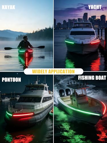 Marine LED Navigation Light Strips 12 Inch Red Green Waterproof 4 Pack - Variation of 2 Pcs Green+2 Pcs Red