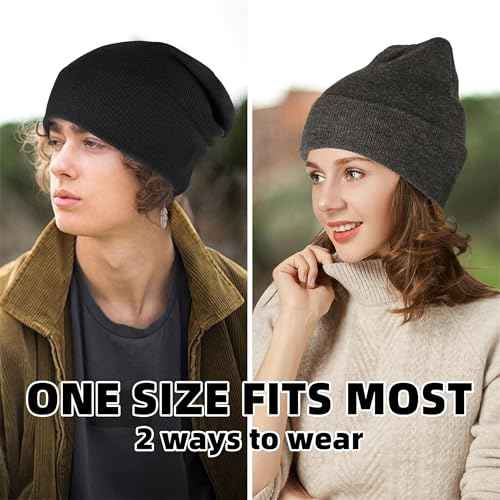 Beanies for Men Women 2 Pack Fall Winter Men's Hats Unisex Warm Knit Skullies Beanies Soft Ski Caps