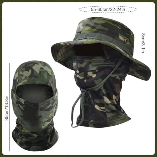Camo Boonie Sun Hat with Balaclava Face Mask UV Protection Fishing Hat Bucket Hat for Hunting Hiking Military Tactical Safari