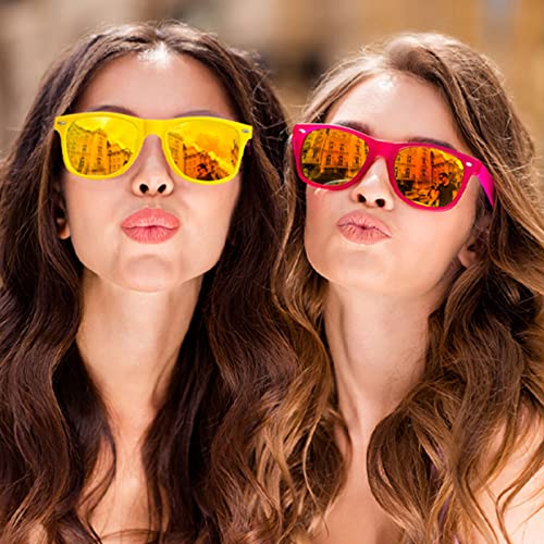 Neon Party Sunglasses Mirrored Jelly Lens Horn Rimmed Bulk 12/24 Pack - Variation of THIS listing