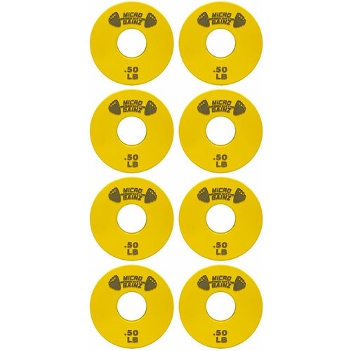Micro Gainz Standard 1-Inch Center Hole Yellow .50LB Fractional Weight Plates 8 Piece Set- Designed for Standard 1-Inch Barbells and Dumbbells, Made in USA