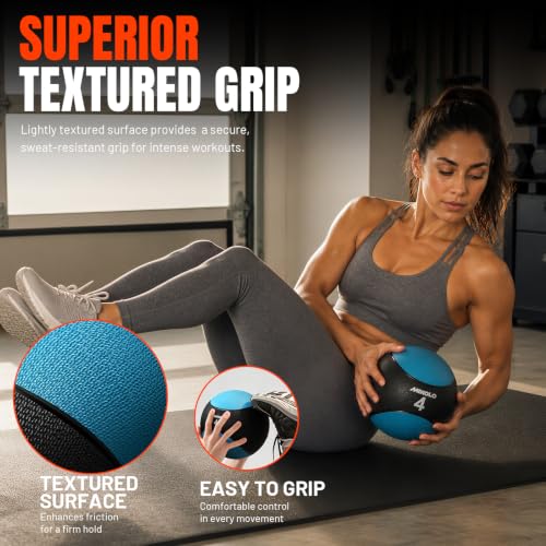 Mikolo Weighted Medicine Ball Aqua 4LB Textured Rubber Grip Slam Ball