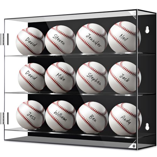 Wall Mount Baseball Display Case 3 Tiers for 12 Balls Acrylic Collection Stand