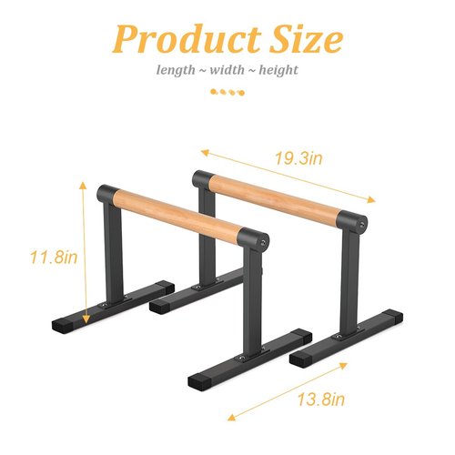 Bounabay 11.8" High Wooden Parallel Bar and Dip Bar with Thick Beech Handles, Push-up Bar, Rock-Free Fitness Equipment for Handstand, L-Sit, Gymnastics, Strength Training Home Gym,440lbs