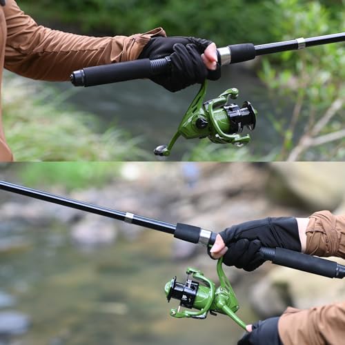 2-Pack Telescopic Fishing Pole Combo with Reels & Carrier Bag - Green