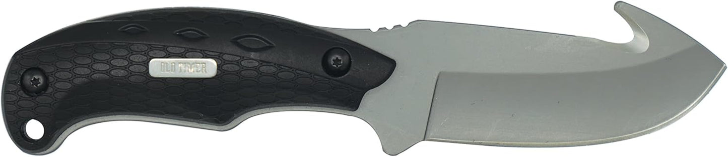 Old Timer 2143OT Gut Hook Copperhead 8.1in S.S. Full Tang Fixed Blade Knife with 3.7in Drop Point and Rubber Handle for Outdoor, Hunting and Camping