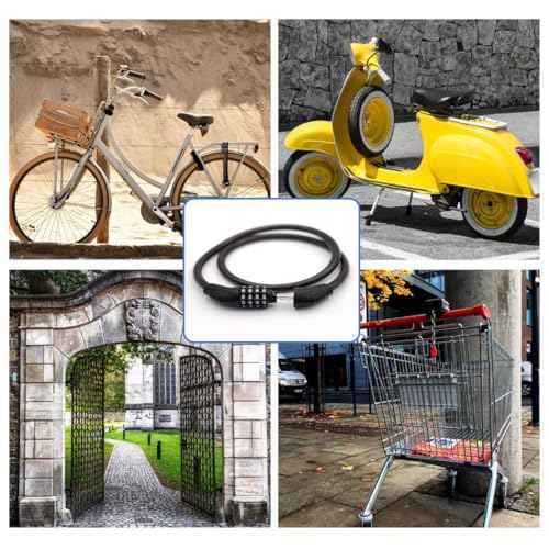 Bike Lock Cable, 30-inch Combination Lock, 4-Digit Resettable, Black
