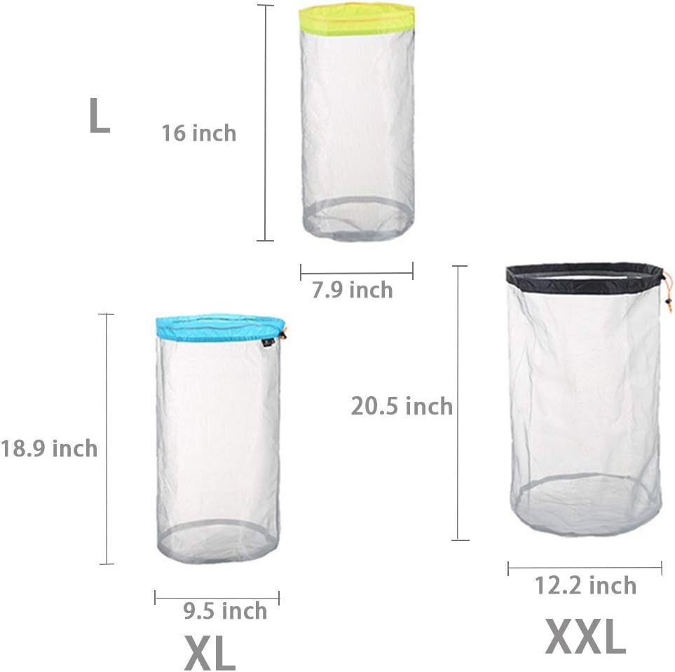 Ultra Light Stuff Sacks Nylon Mesh Drawstring Storage Bag S M L XL XXL for Camping Travel Hiking Outdoor Sports