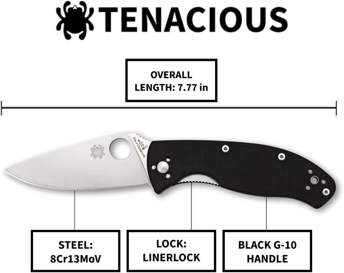 Spyderco Tenacious G-10 Black Mid-Sized Folding Knife - LinerLock Lock Type - C122GP