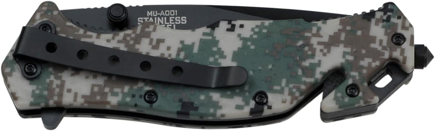 Master USA MU-A001 Series Spring Assist Folding Knife, Black Blade, 4-1/2-Inch Closed