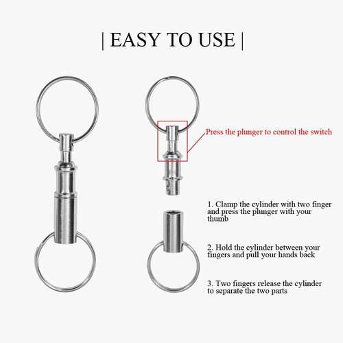 DUMEALAGR Quick Release Keychain, Detachable Pull Apart Key Rings Keychains Snap Lock Holder Dual Pull Apart Key Chain