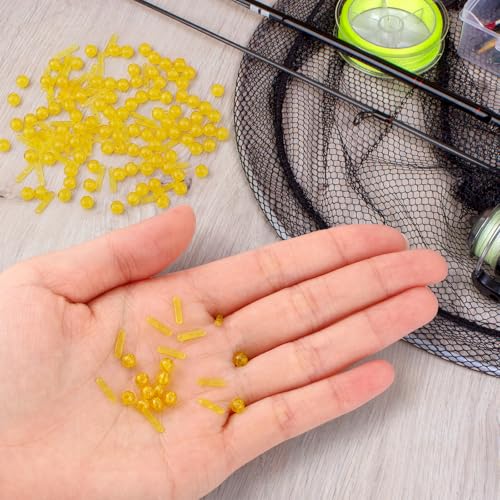 Yellow Fishing Bobber Stops and Beads Set - 150 Pieces for Depth Control