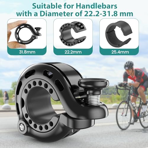 Bike Bell, Aluminum Alloy Bicycle Bells for Adults Kids Max 110 dB, Bike Horn Fit 22.2-31.8 mm Handlebar for Mountain Road Bike Scooter Ebike