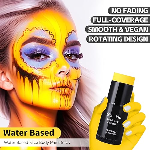 Go Ho Yellow Face Body Paint Stick,Washable Yellow Face Paint Stick,Non-toxic Full-coverage Cream Body Paint for Adults Children Halloween Cosplay SFX Makeup