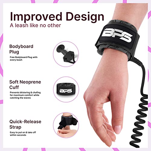 Bodyboard Leash Wrist Coiled Surf Leash with Plug - Anti-Tangle & Premium Quality