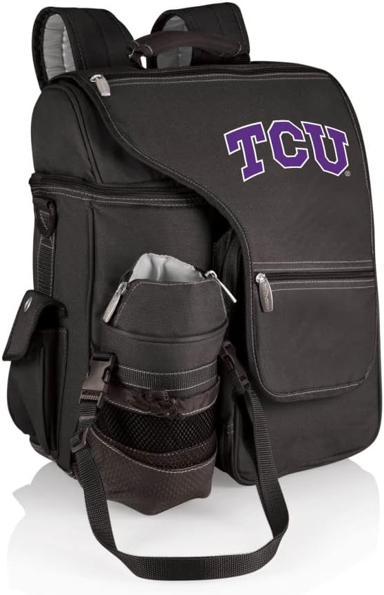 PICNIC TIME NCAA TCU Horned Frogs Turismo Backpack Cooler with Water Bottle Carrier - Soft Cooler Backpack - Travel Cooler Bag