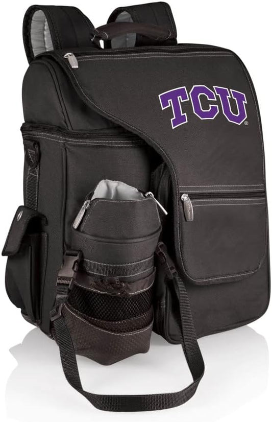 PICNIC TIME NCAA TCU Horned Frogs Turismo Backpack Cooler with Water Bottle Carrier - Soft Cooler Backpack - Travel Cooler Bag