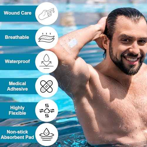 Geiserailie 30 Pack Transparent Film Dressing with Pad, Waterproof Adhesive Bandages, Wound Cover Patches, Clear Barrier Film for Showering, Swimming, Tattoo(2.36 x 2.76 Inches)