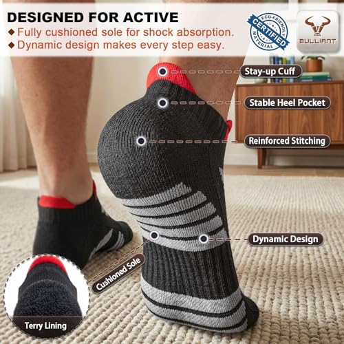 Men Cushioned Ankle Running Socks No Show 6 Pack - Black 8625 / 10-12