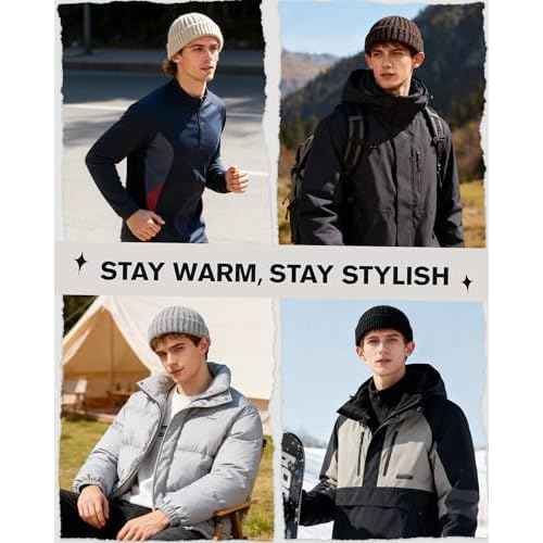 Fisherman Beanie Mens Winter Hat - Stretch Fit Skull Cap Warm Knit Hats for Skiing, Hiking, Camping