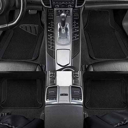 CAR PASS Waterproof Universal Fit Car Floor Mats, Faux Leather Car Carpet Mats, Black Car Mats with Anti-Slip Nibbs Backing & Driver Heel Pad Fit for SUV,Vans,sedans, Trucks,Set of 4pcs(All Black)