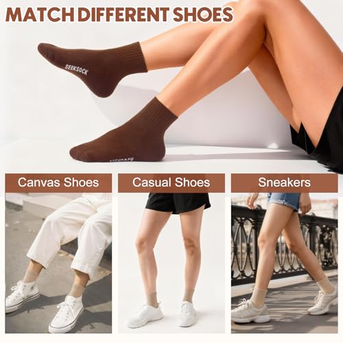 Coffee Ankle Socks for Women - Athletic Cotton Quarter Socks, 6 Pairs