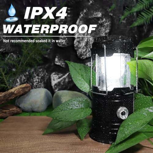 DIBMS 2-Pack Solar Camping Lantern & Emergency Flashlight - Black, Collapsible & Rechargeable