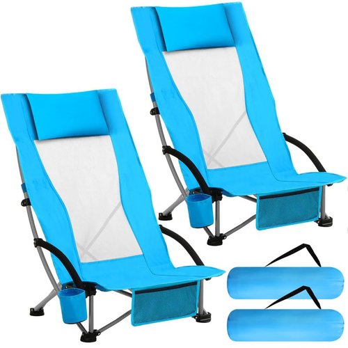 Spiareal 2 Pack Folding Beach Chair for Adults Portable Backpack High Back Chair 300lbs Heavy Duty Lightweight High Back with Headrest Cup Holder Carry Bag for Picnic Camping Fishing
