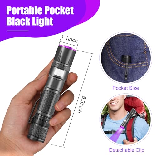 Blacklight Flashlight, 2 Pack UV Flashlight Rechargeable, Small Pure Ultraviolet Light Long Lasting, Powerful Fluorescent Detector for Dog Urine Stains,Scorpions,Hornworm,Glow Paint