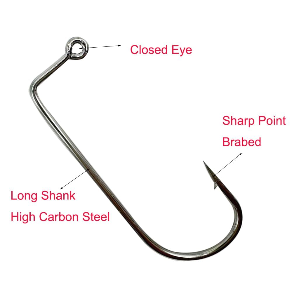 50pcs/100pcs Aberdeen 90 Degree Fishing Jig Hooks Long Shank Forged Barbarian Hooks High Carbon Steel Fishing Hooks for Freshwater & Saltwater Size: 6#-6/0# (6#-100pcs)