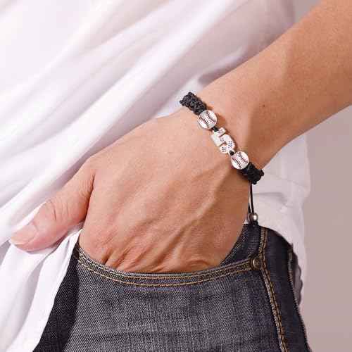 Baseball Number Bracelets for Men Athletes Jersey Number Bracelet Handmade Braided Adjustable Bracelets Personalized Baseball Gifts for Men