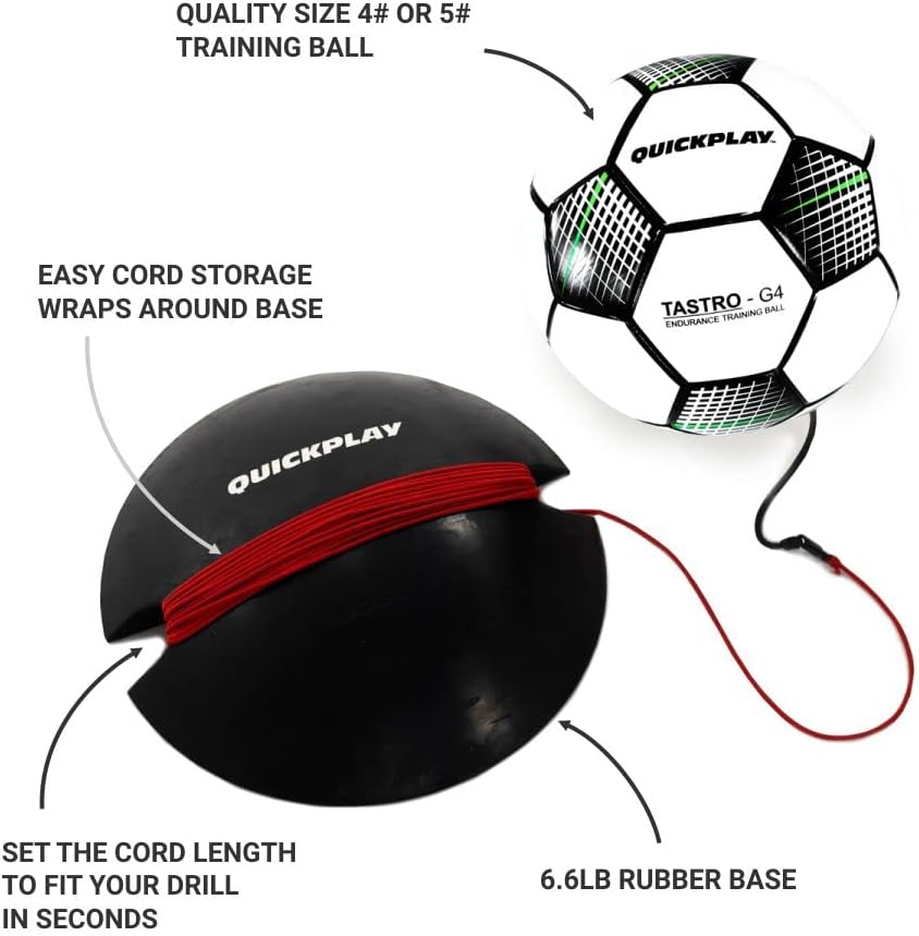 QUICKPLAY Replay Soccer Training Ball | Adjustable Bungee Elastic Training Ball with Base Weight