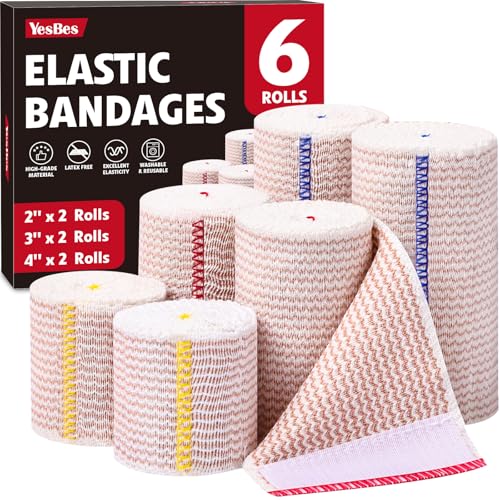6 Pack Premium Elastic Bandage Wrap(2x2, 2x3, 2x4), Compression Bandage Wrap, Lymphedema Wraps for Legs, Ankle, Knee, Tummy