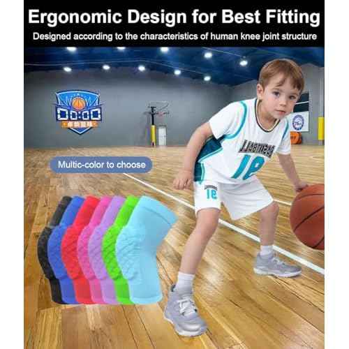 Basketball Knee Pads for Kids Volleyball Knee Pads, Honeycomb Basketball Sleeves Baseball Sleeves Youth Boys & Girls, Knee Savers for Catchers Youth Wrestling Soccer Football Volleyball Roller Skating (Black, Large)