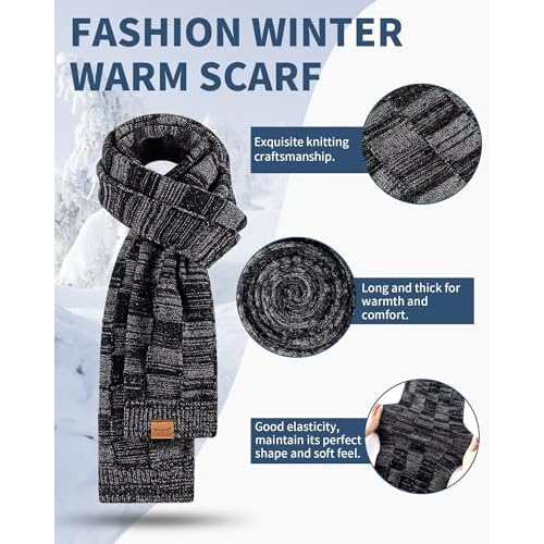 Mens Hat Gloves Scarf Set Winter, Slouchy Beanie 3 in 1 Warm Set, for Men, Mens Stocking Stuffers