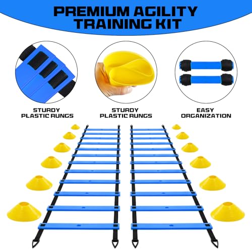 Blue 2 Pack 20ft Speed Agility Ladder Set - Adjustable Training Equipment