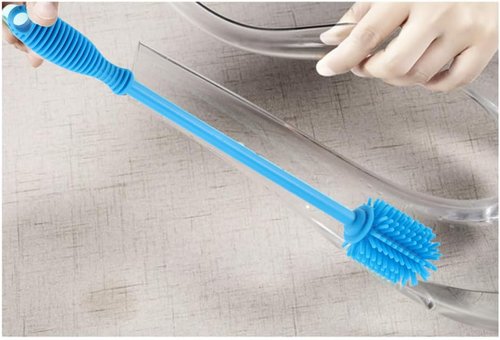 Silicone Bottle Cleaning Brush with Long Handle, BPA Free 12.5" Water Bottle Cleaner for Baby Bottles, Hydro Flask, Sports Bottle, Vase, Glassware, Perfect for Smaller Diameter Bottle Openings (Blue)
