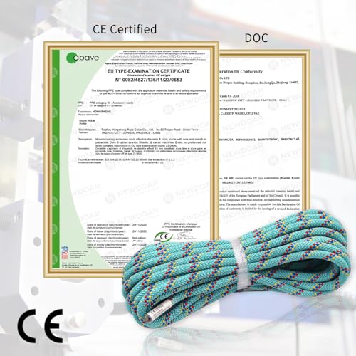 Outdoor Climbing Rope 8mm Static Cord - Blue 33 Feet - CE & UIAA Certified