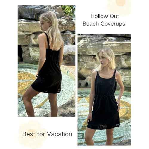 AI'MAGE Swimsuit Cover Up for Women Crochet Hollow Out Bathing Suit Coverups Sleeveless Beach Dress with Pockets S-XXL
